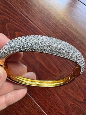 Gold Crystal Pave Bangle Bracelet - Sparkling Silver Stones